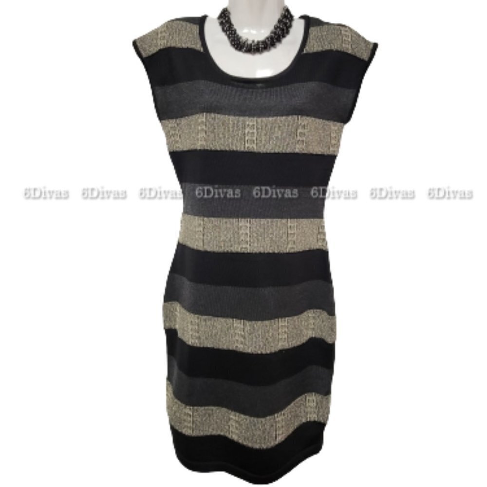 Black and Gold Sequin Stripe Party Dress - NEW  - Sizes M, L, XL